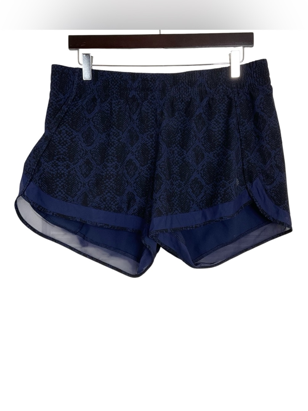 Athleta Mesh Racer Run Shorts 4 Inch Blue and Black Size Large